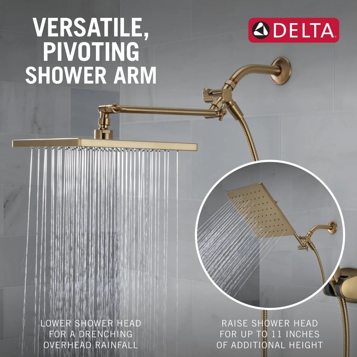DELTA Universal Showering Components 10 inch Raincan Shower Head & Hand Held Combo with Adjustable Extension Arm — Champagne Bronze