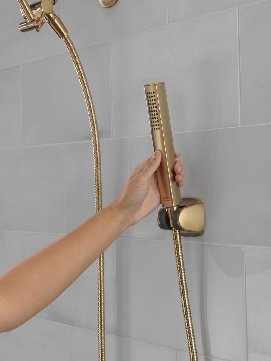 DELTA Universal Showering Components 10 inch Raincan Shower Head & Hand Held Combo with Adjustable Extension Arm — Champagne Bronze