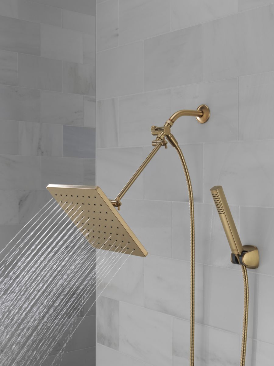 DELTA Universal Showering Components 10 inch Raincan Shower Head & Hand Held Combo with Adjustable Extension Arm — Champagne Bronze