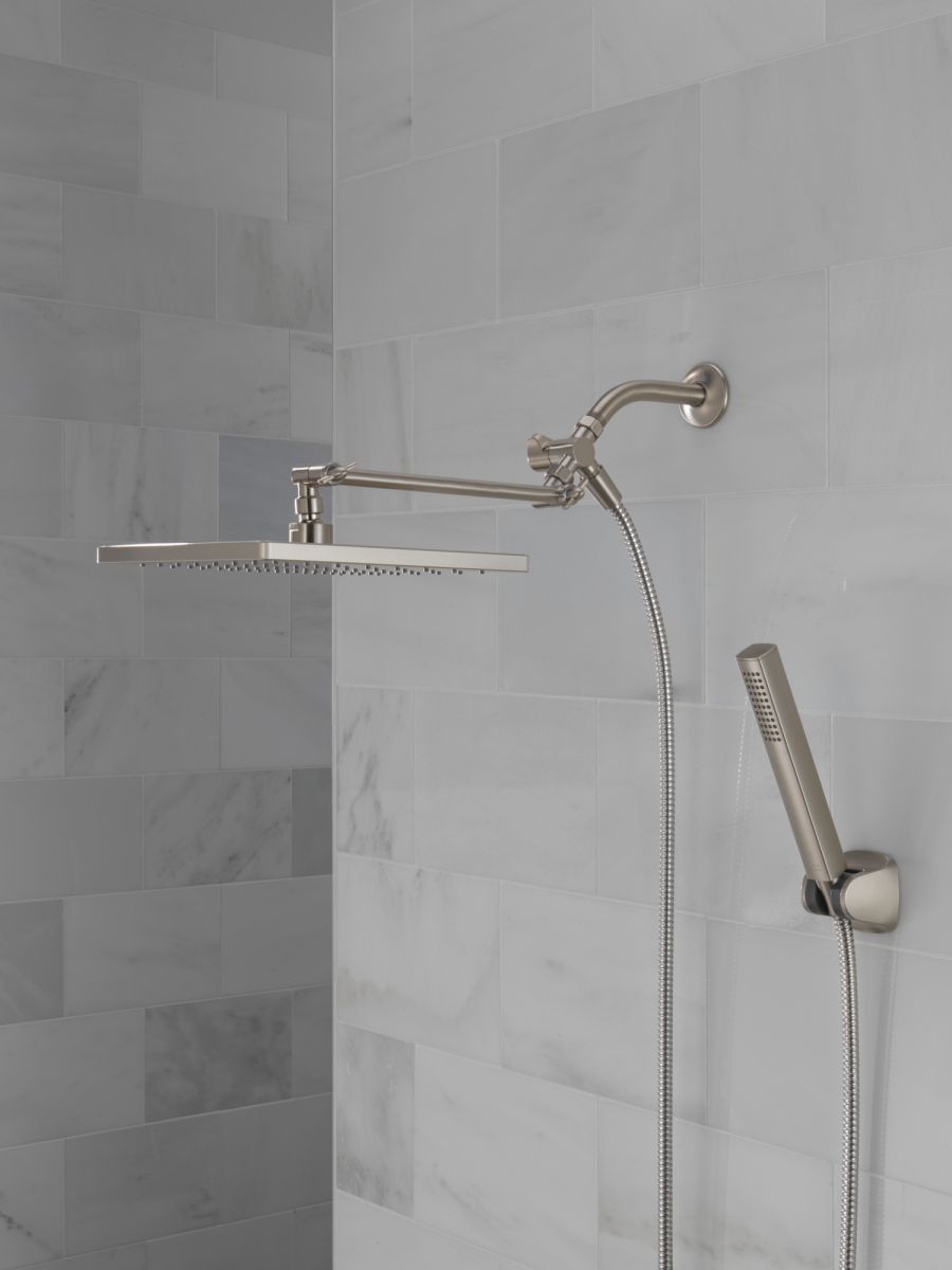 DELTA Universal Showering Components 10 inch Raincan Shower Head & Hand Held Combo with Adjustable Extension Arm — Spotshield Brushed Nickel