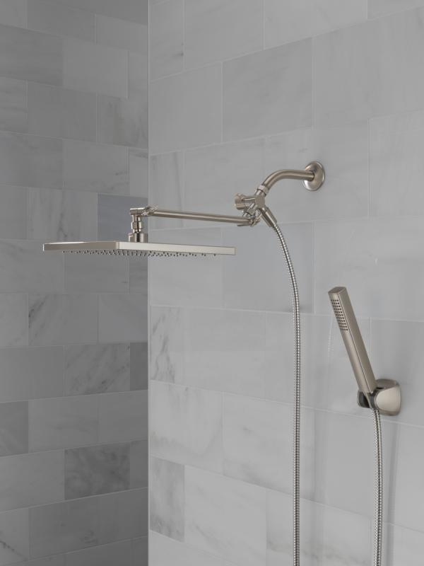 DELTA Universal Showering Components 10 inch Raincan Shower Head & Hand Held Combo with Adjustable Extension Arm — Spotshield Brushed Nickel