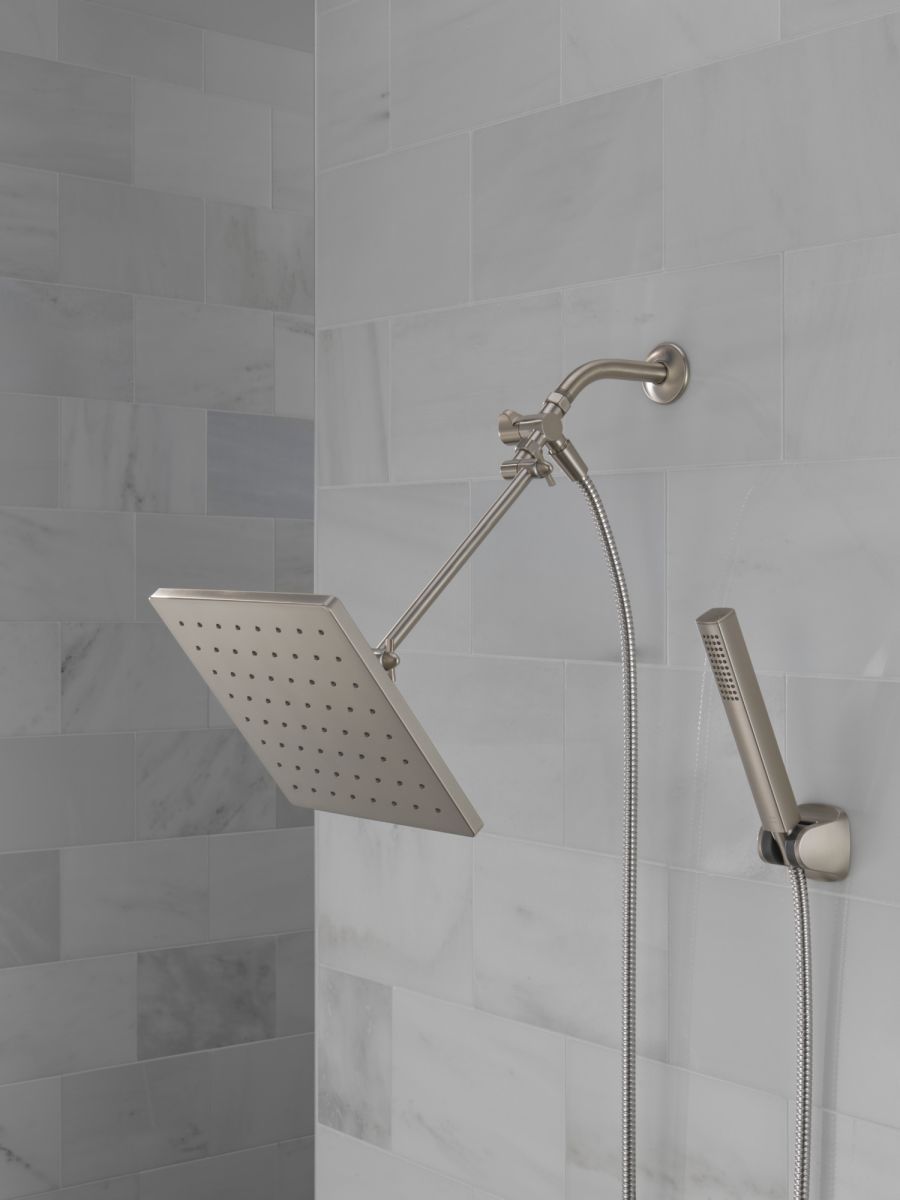 DELTA Universal Showering Components 10 inch Raincan Shower Head & Hand Held Combo with Adjustable Extension Arm — Spotshield Brushed Nickel