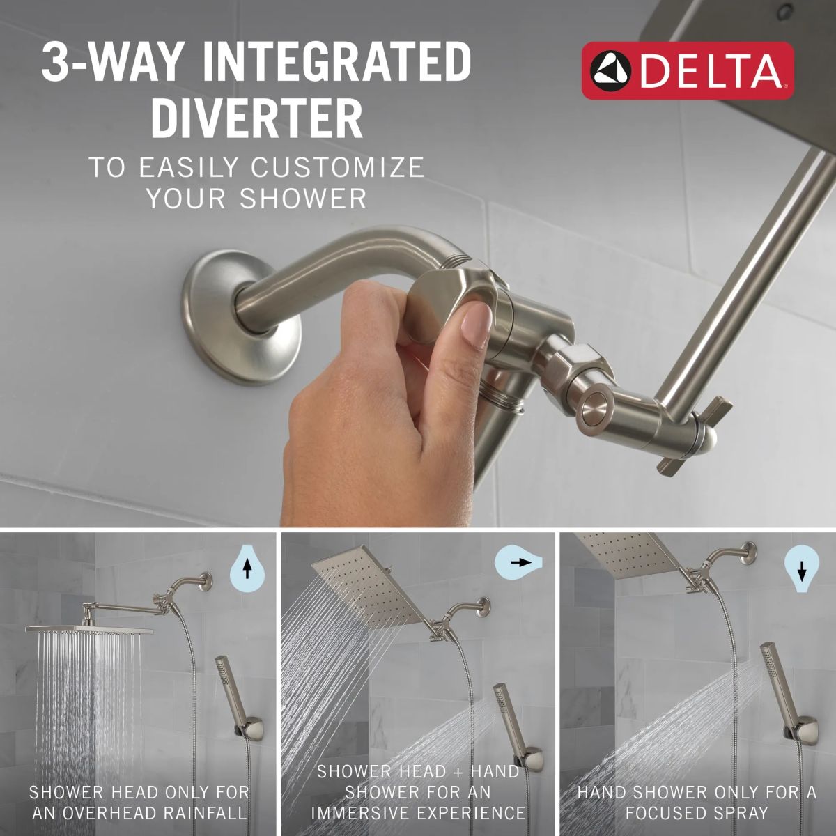 DELTA Universal Showering Components 10 inch Raincan Shower Head & Hand Held Combo with Adjustable Extension Arm — Spotshield Brushed Nickel