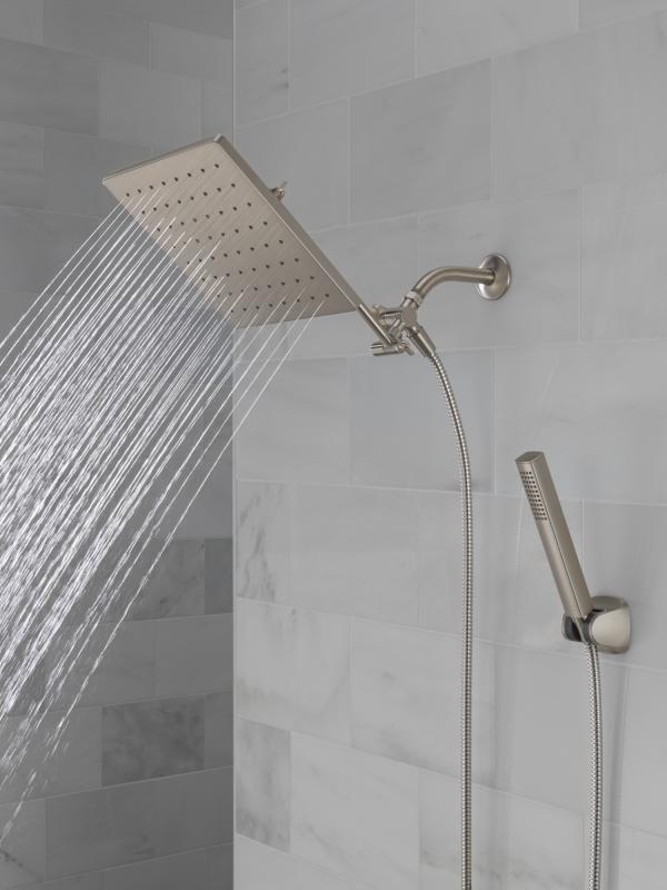DELTA Universal Showering Components 10 inch Raincan Shower Head & Hand Held Combo with Adjustable Extension Arm — Spotshield Brushed Nickel