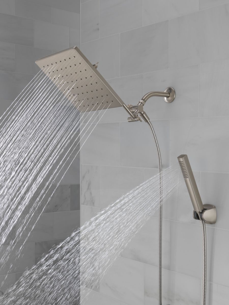 DELTA Universal Showering Components 10 inch Raincan Shower Head & Hand Held Combo with Adjustable Extension Arm — Spotshield Brushed Nickel