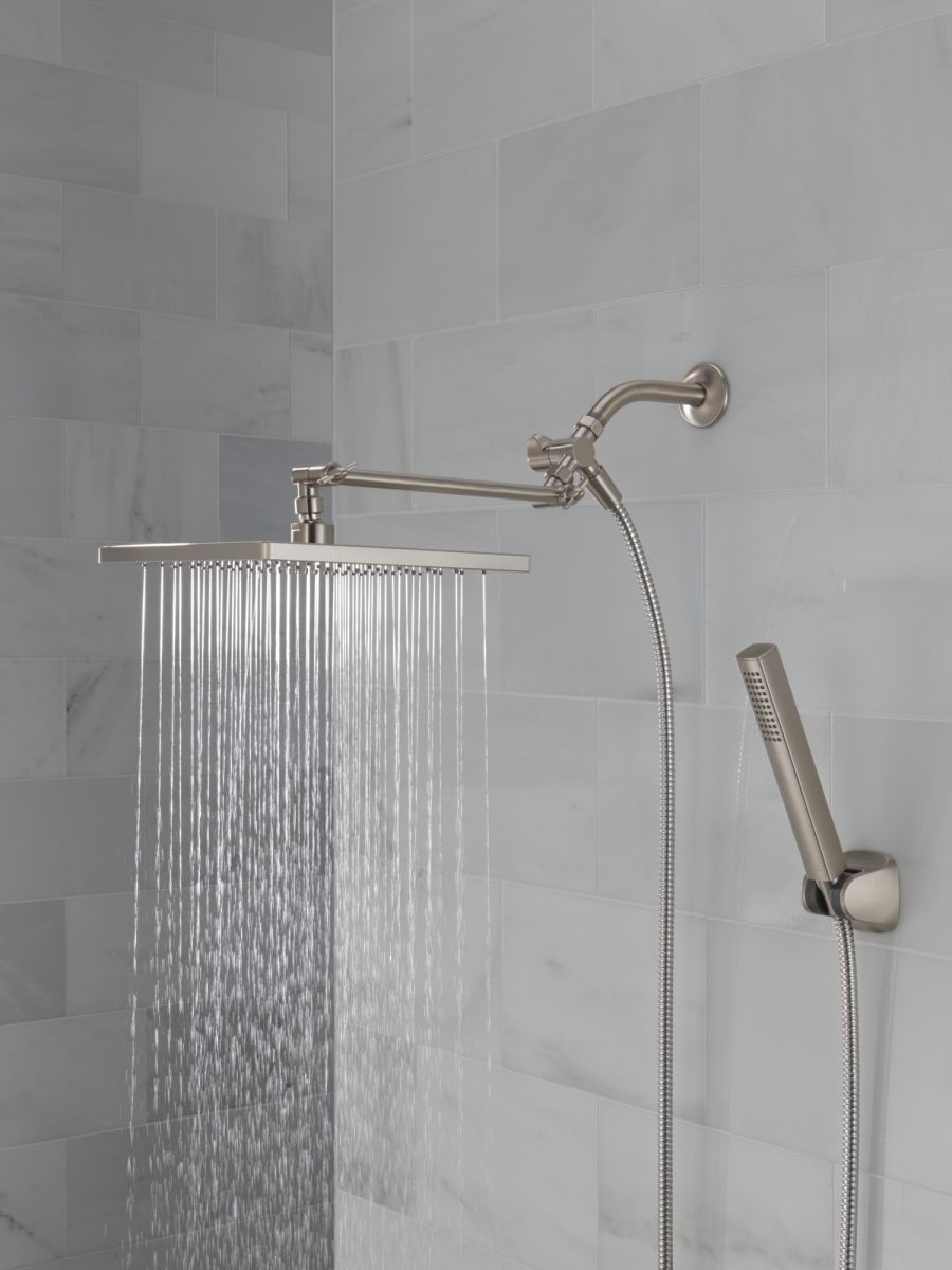 DELTA Universal Showering Components 10 inch Raincan Shower Head & Hand Held Combo with Adjustable Extension Arm — Spotshield Brushed Nickel