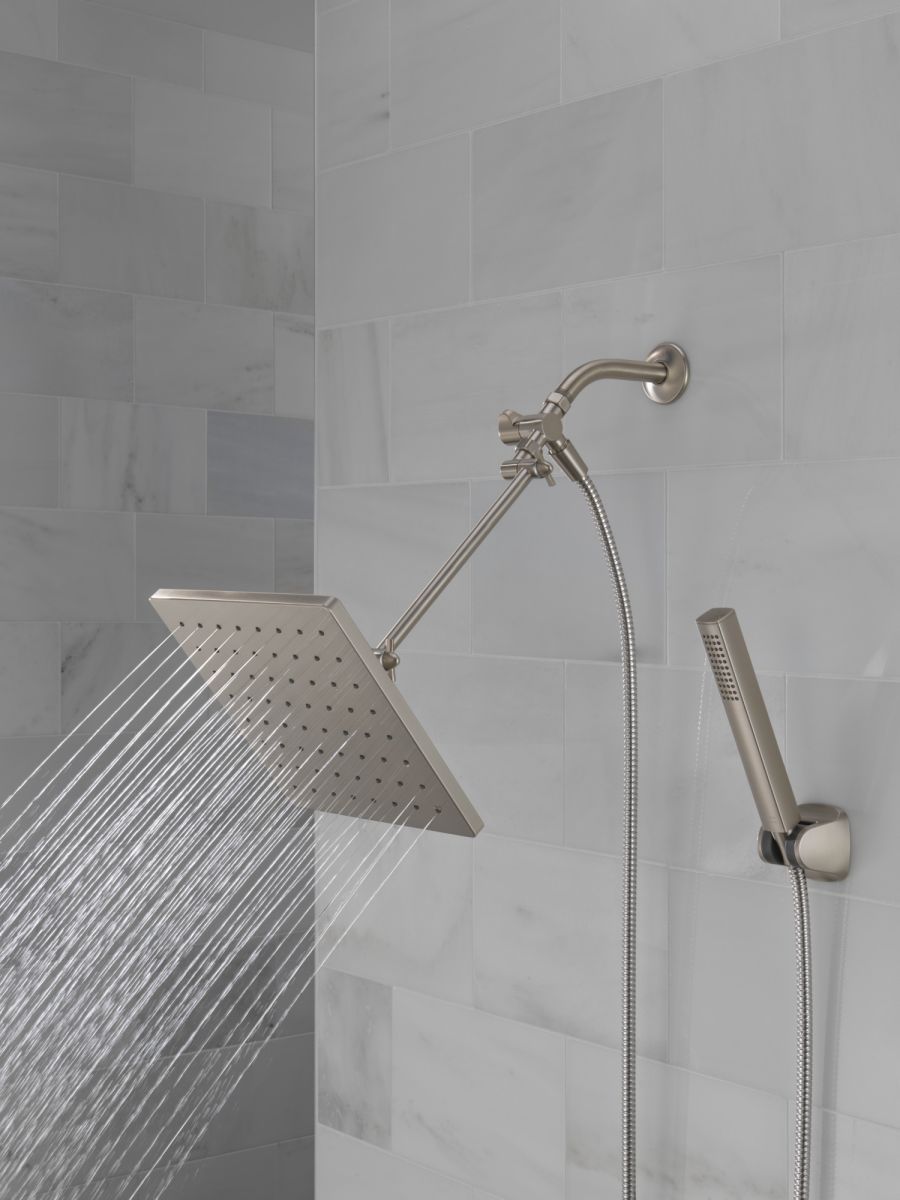 DELTA Universal Showering Components 10 inch Raincan Shower Head & Hand Held Combo with Adjustable Extension Arm — Spotshield Brushed Nickel