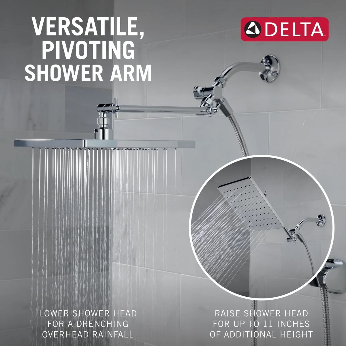 DELTA Universal Showering Components 10 inch Raincan Shower Head & Hand Held Combo with Adjustable Extension Arm — Chrome