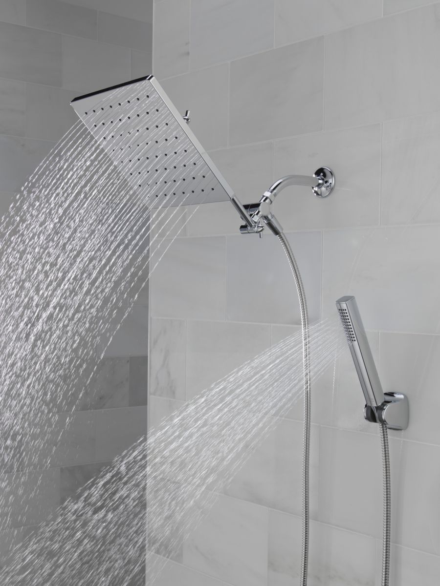 DELTA Universal Showering Components 10 inch Raincan Shower Head & Hand Held Combo with Adjustable Extension Arm — Chrome