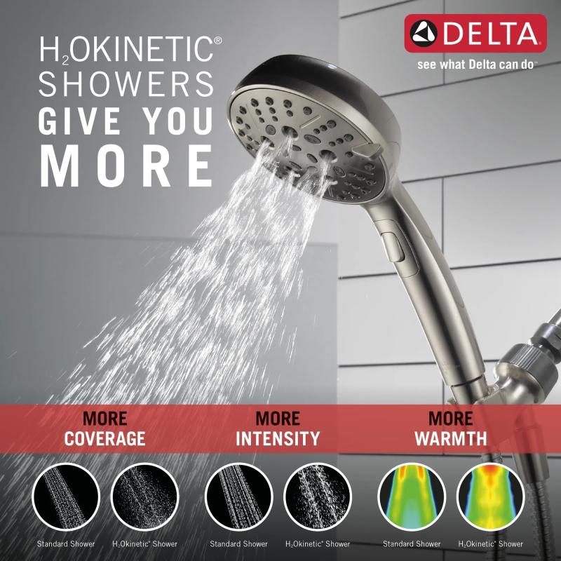 DELTA Universal Showering Components H2Okinetic 6-Setting Hand Shower — Satin Nickel