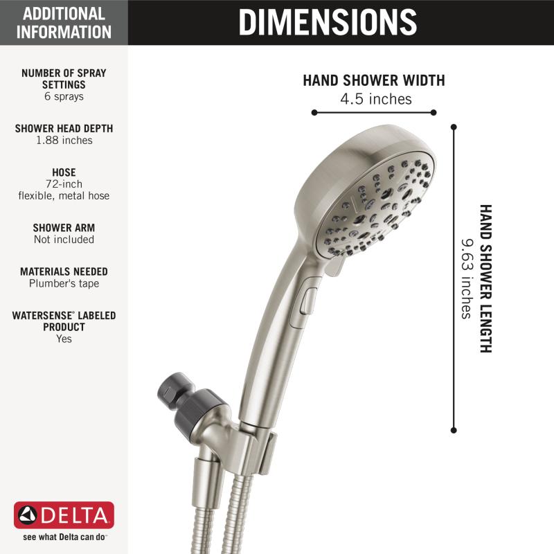 DELTA Universal Showering Components H2Okinetic 6-Setting Hand Shower — Satin Nickel