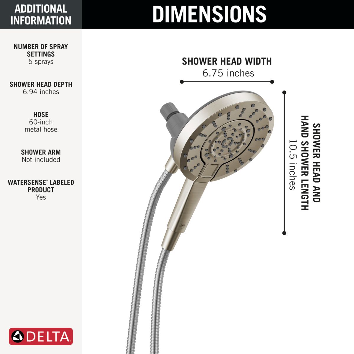 DELTA Universal Showering Components 5-Setting In2ition with ProClean — Spotshield Brushed Nickel