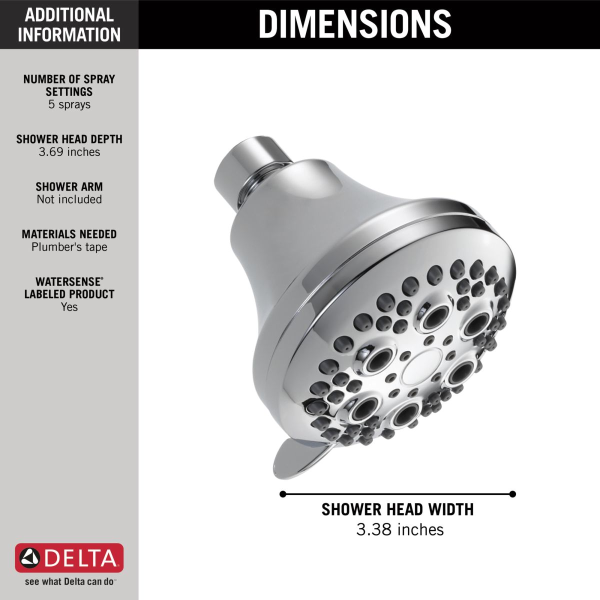 DELTA Universal Showering Components Shower Head 1.75 GPM 5-Setting — Chrome
