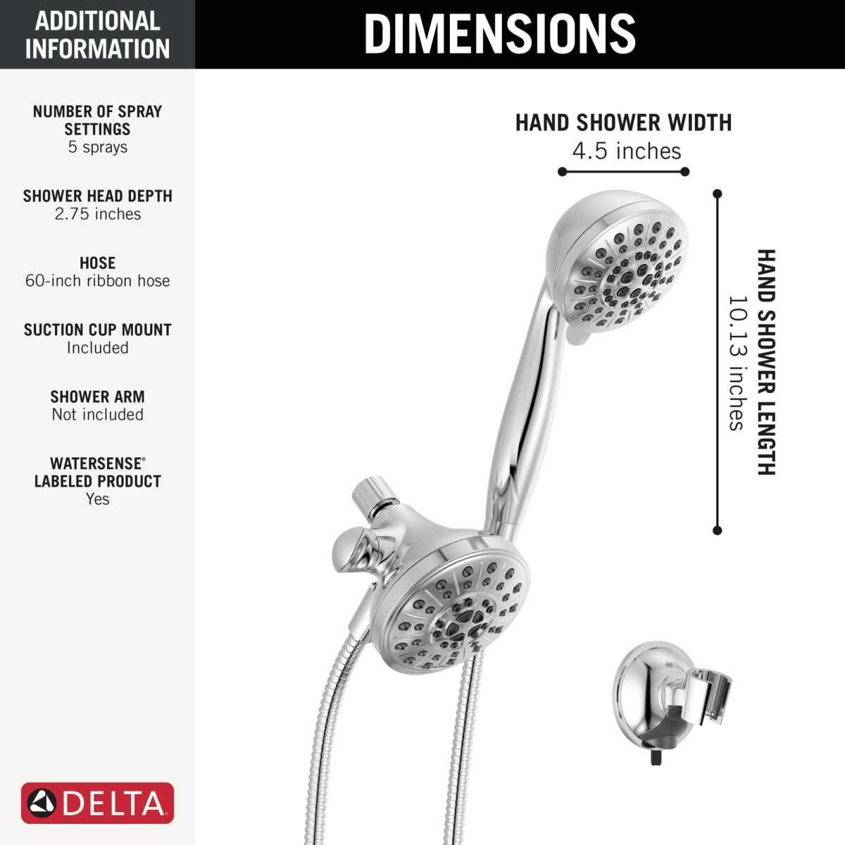 DELTA Universal Showering Components 5-Setting Combo Pack with Anywhere Mount — Chrome