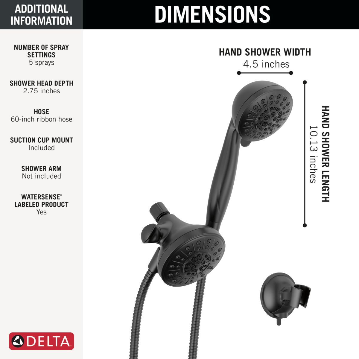 DELTA Universal Showering Components 5 function Combo Pack with Anywhere Mount — Matte Black