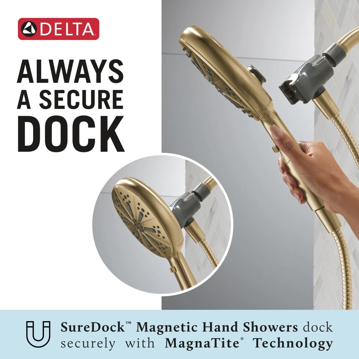 DELTA Universal Showering Components 6-Setting SureDock Magnetic Hand Shower — Champagne Bronze