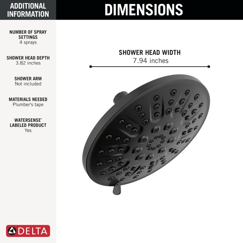 DELTA Universal Showering Components 4 Setting Shower Head — Matte Black