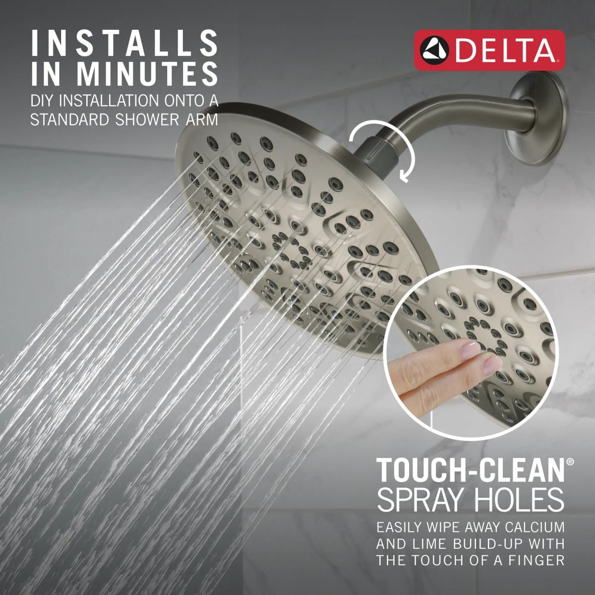 DELTA Universal Showering Components 4 Setting Shower Head — Spotshield Brushed Nickel