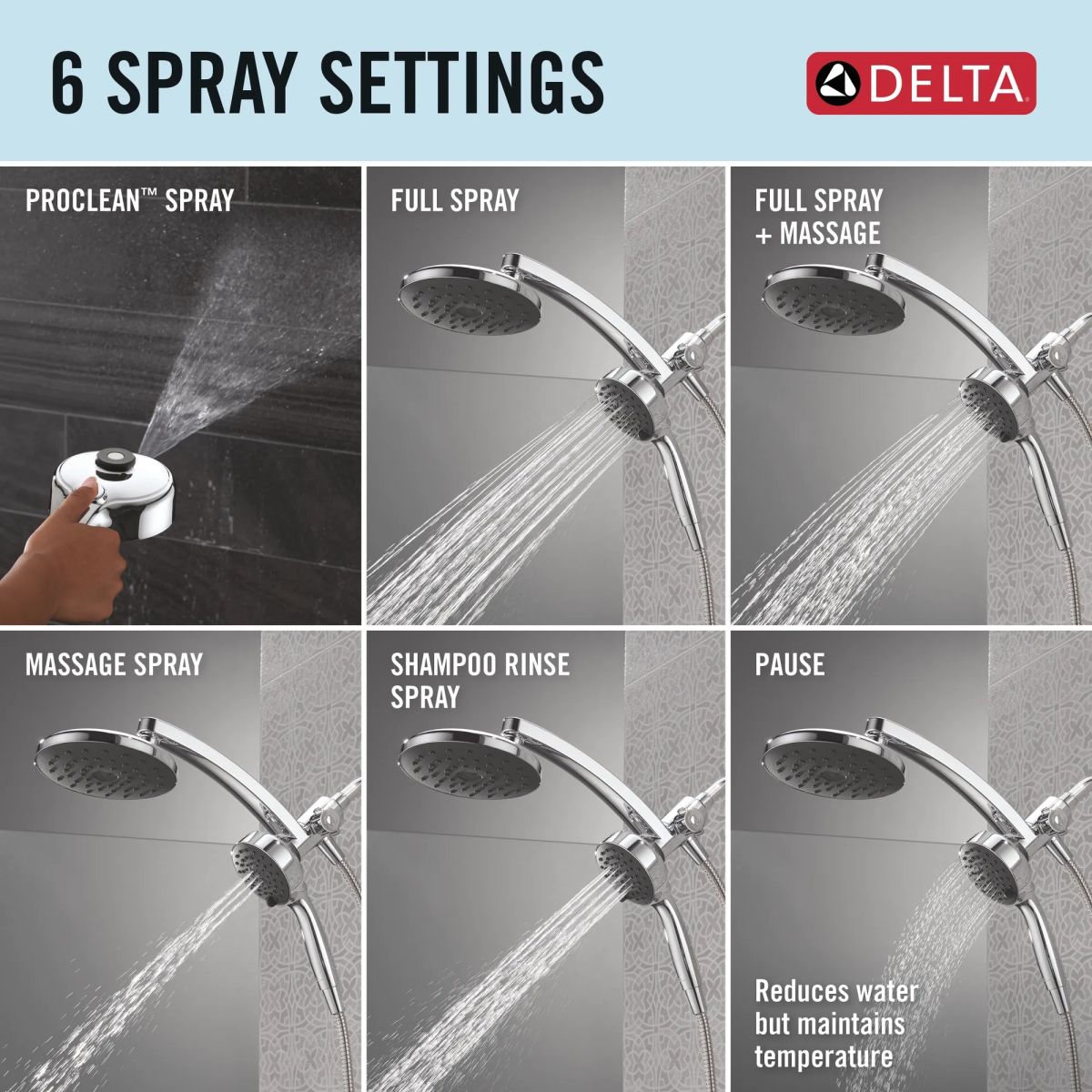 DELTA Universal Showering Components PivotPro 3-in-1 Combination Shower with TouchClean Spray Face — Chrome