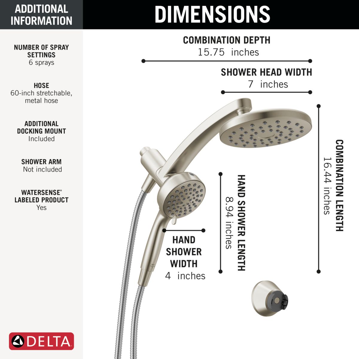 DELTA Universal Showering Components PivotPro 3-in-1 Combination Shower — Spotshield Brushed Nickel