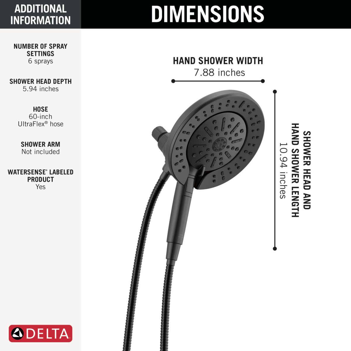 DELTA Universal Showering Components 6-Setting In2ition  with ProClean — Matte Black