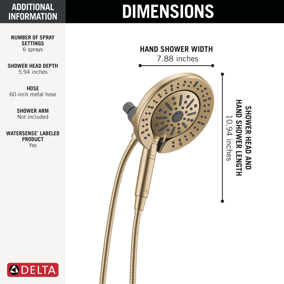 DELTA Universal Showering Components 6-Setting In2ition  with ProClean — Champagne Bronze