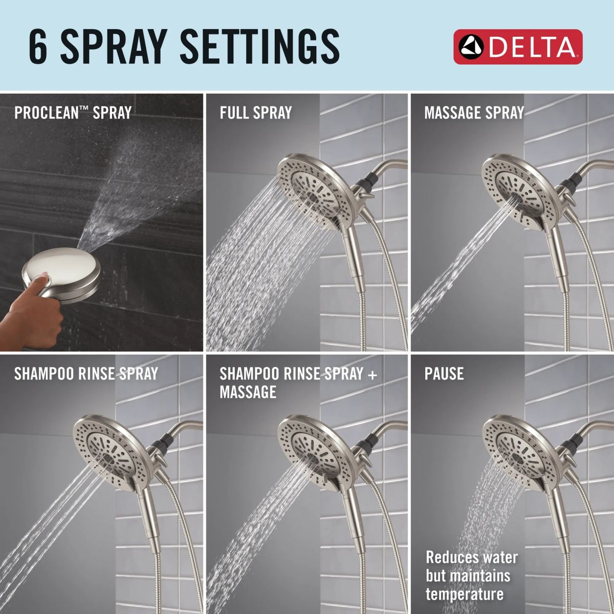 DELTA Universal Showering Components 6-Setting In2ition  with ProClean — Spotshield Brushed Nickel
