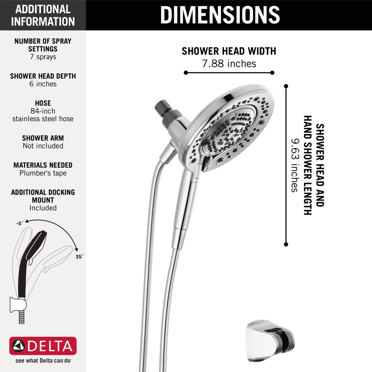 DELTA Universal Showering Components In2ition 7-Setting Two-in-One Shower — Chrome