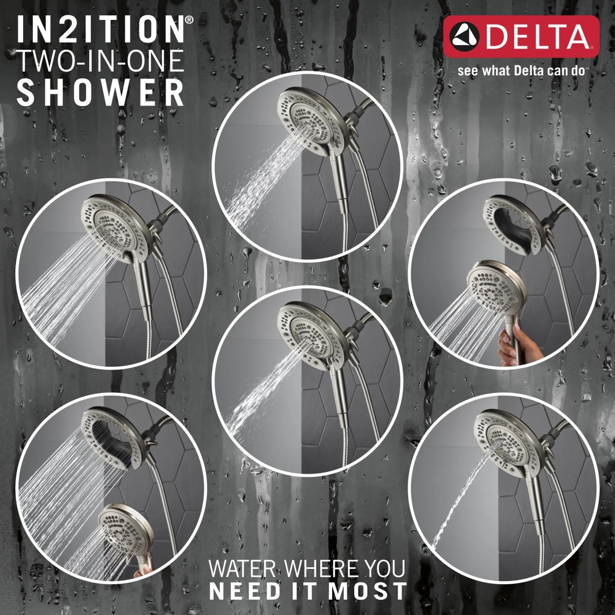 DELTA Universal Showering Components In2ition 7-Setting Two-in-One Shower — Spotshield Brushed Nickel