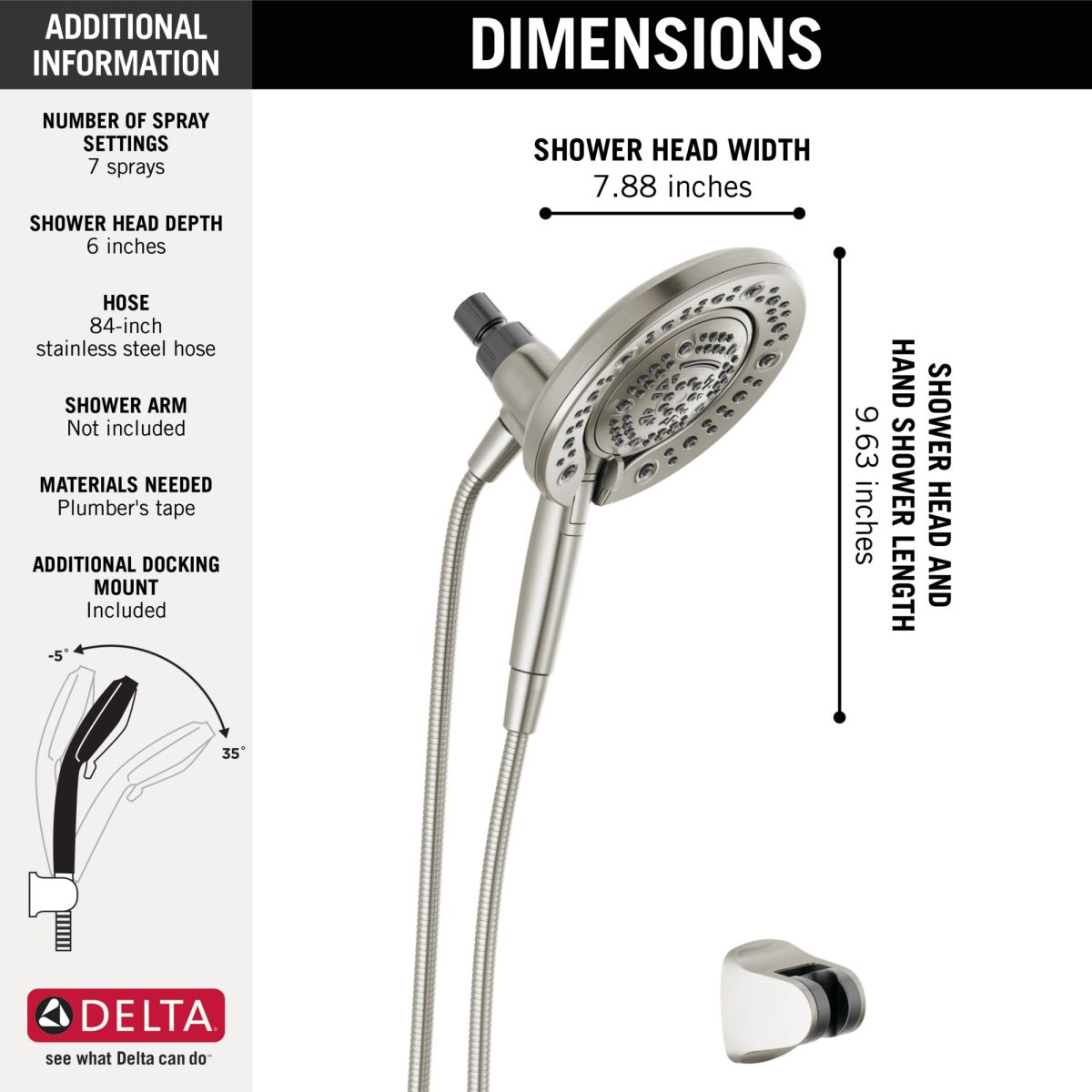DELTA Universal Showering Components In2ition 7-Setting Two-in-One Shower — Spotshield Brushed Nickel