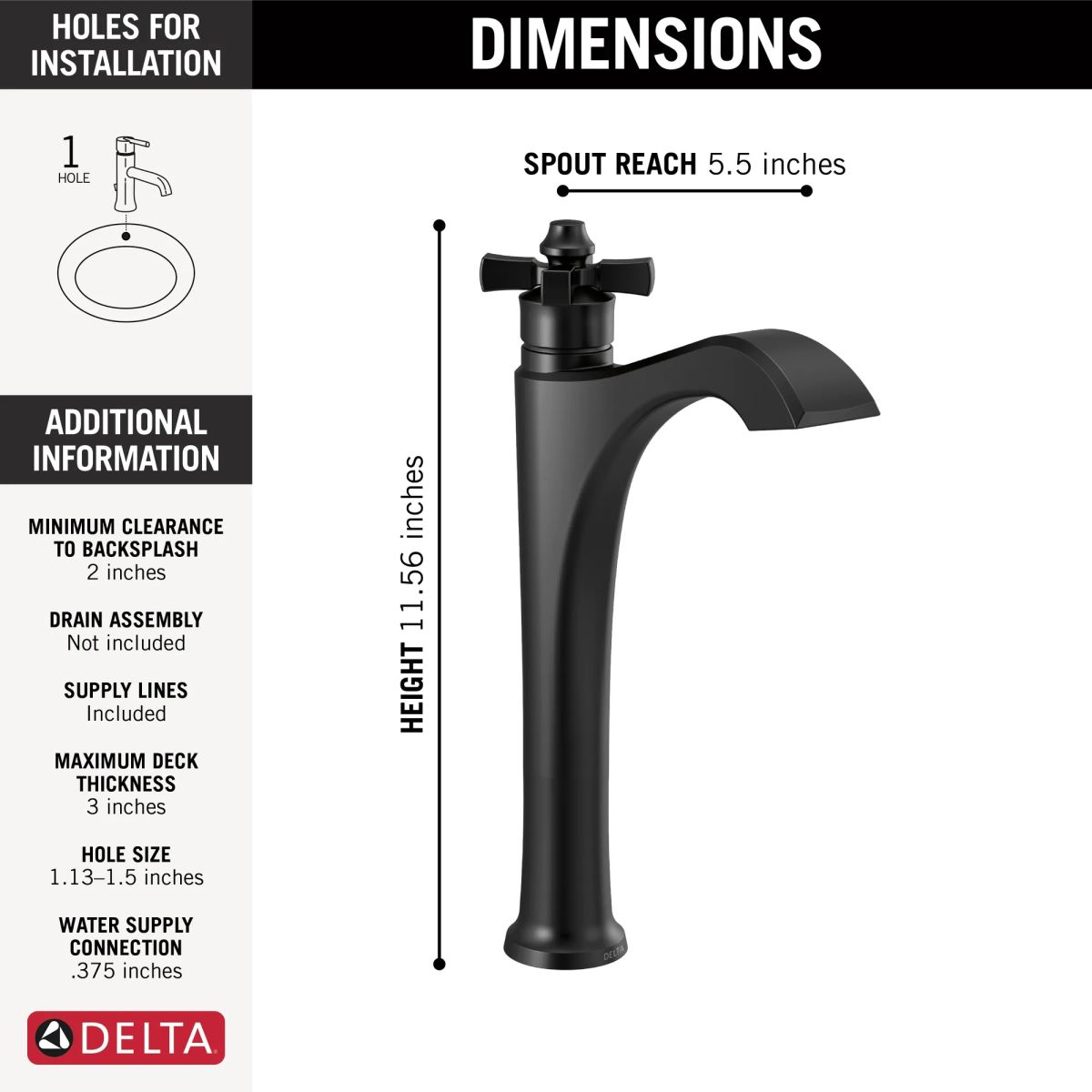 DELTA Dorval Single Handle Vessel Bathroom Faucet — Matte Black