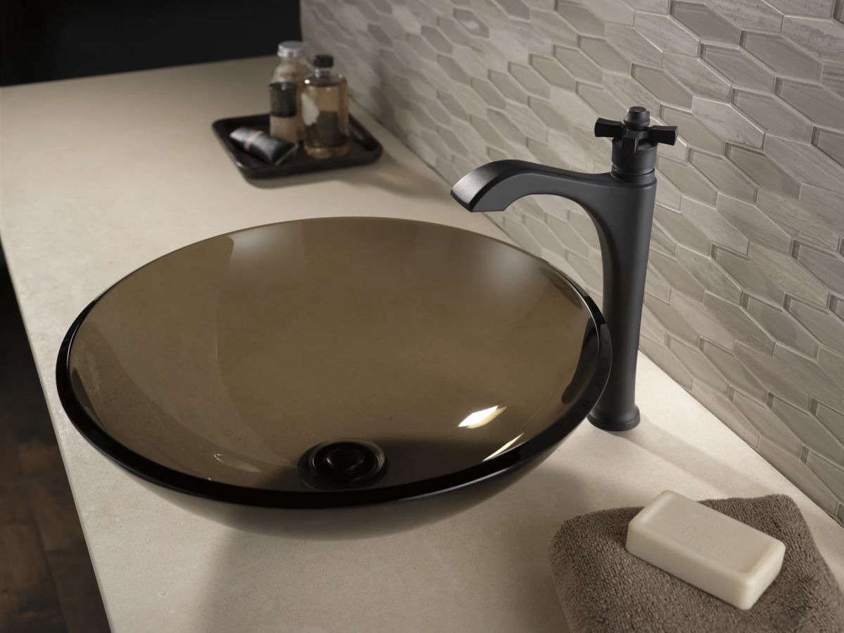 DELTA Dorval Single Handle Vessel Bathroom Faucet — Matte Black