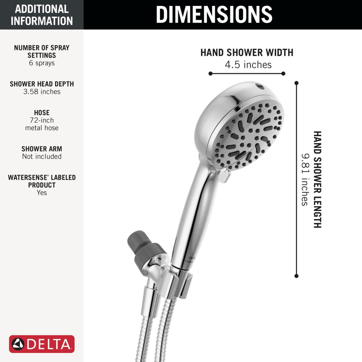 DELTA Universal Showering Components 6-Setting Hand Shower with Cleaning Spray — Chrome