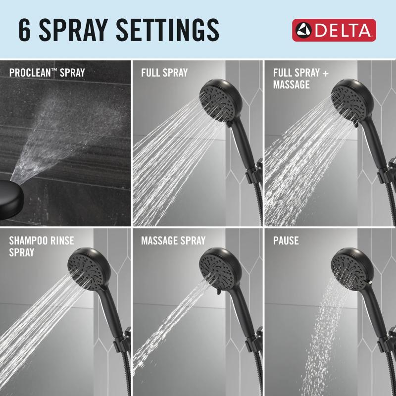 DELTA Universal Showering Components 6-Setting Hand Shower with Cleaning Spray — Matte Black