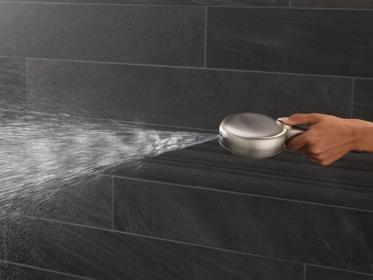 DELTA Universal Showering Components 6-Setting Hand Shower with Cleaning Spray — Spotshield Brushed Nickel