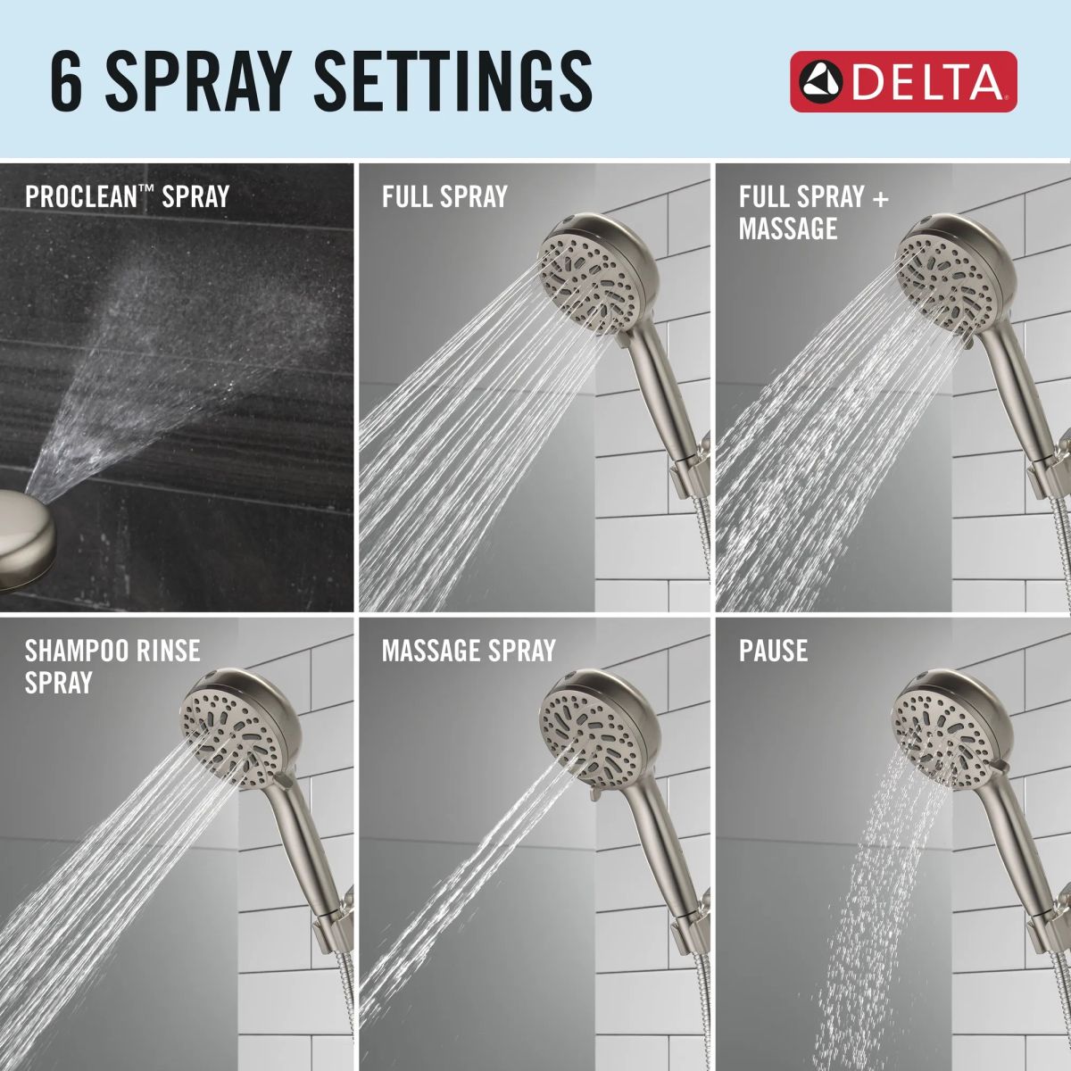 DELTA Universal Showering Components 6-Setting Hand Shower with Cleaning Spray — Spotshield Brushed Nickel
