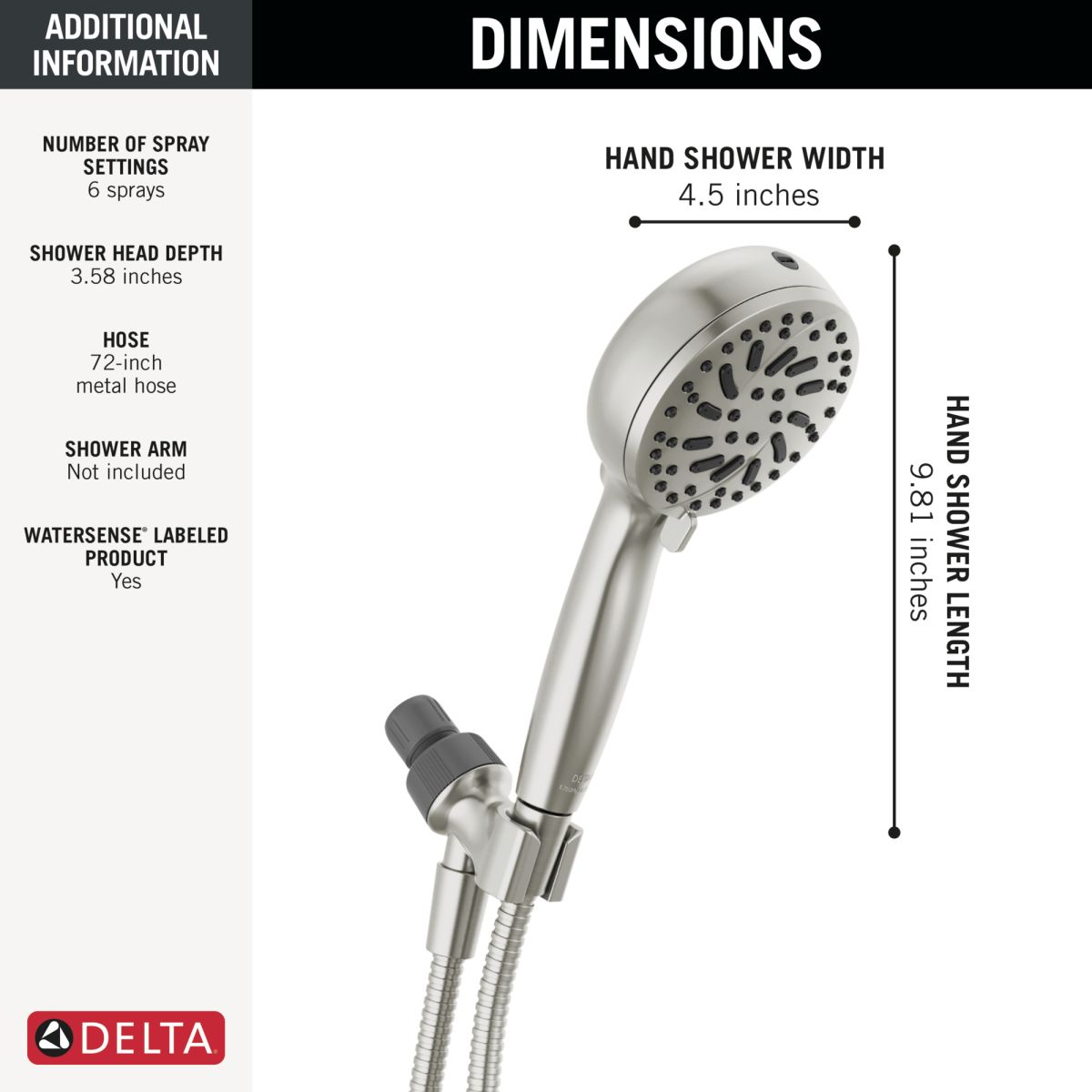 DELTA Universal Showering Components 6-Setting Hand Shower with Cleaning Spray — Spotshield Brushed Nickel