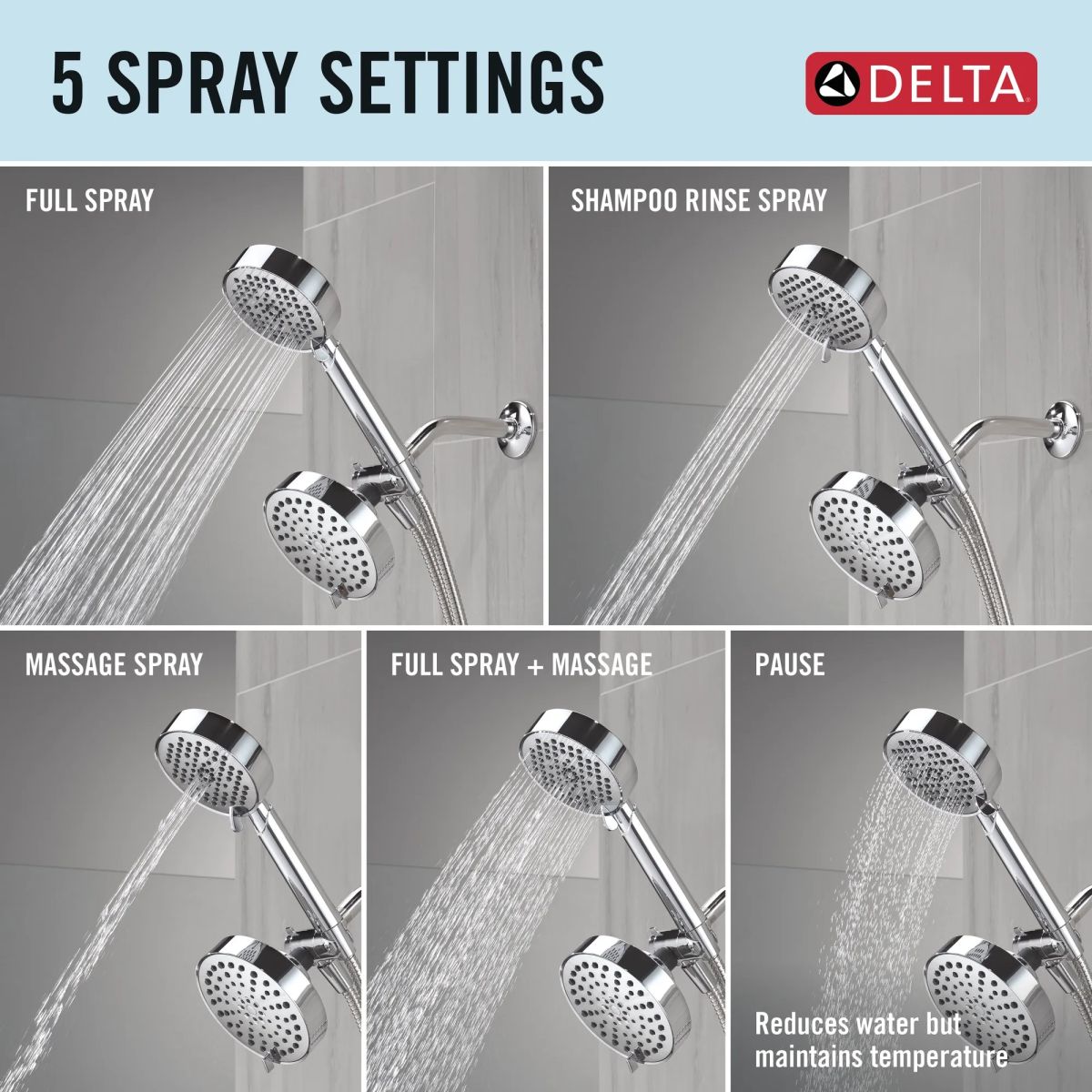 DELTA Universal Showering Components 5-Setting Two-in-One Combination Shower with Additional Mount — Chrome