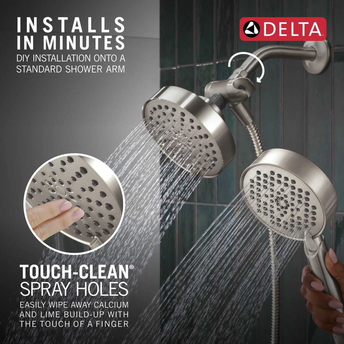 DELTA Universal Showering Components 5-Setting Two-in-One Combination Shower with Additional Mount — Stainless
