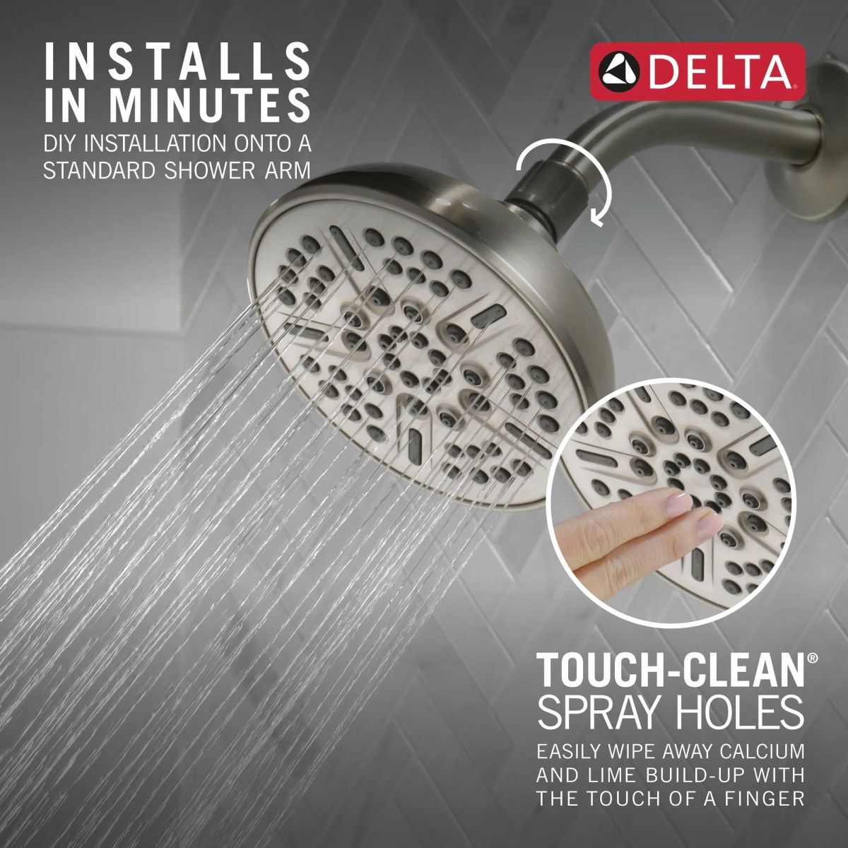 DELTA Universal Showering Components 8-Setting Shower Head — Spotshield Brushed Nickel