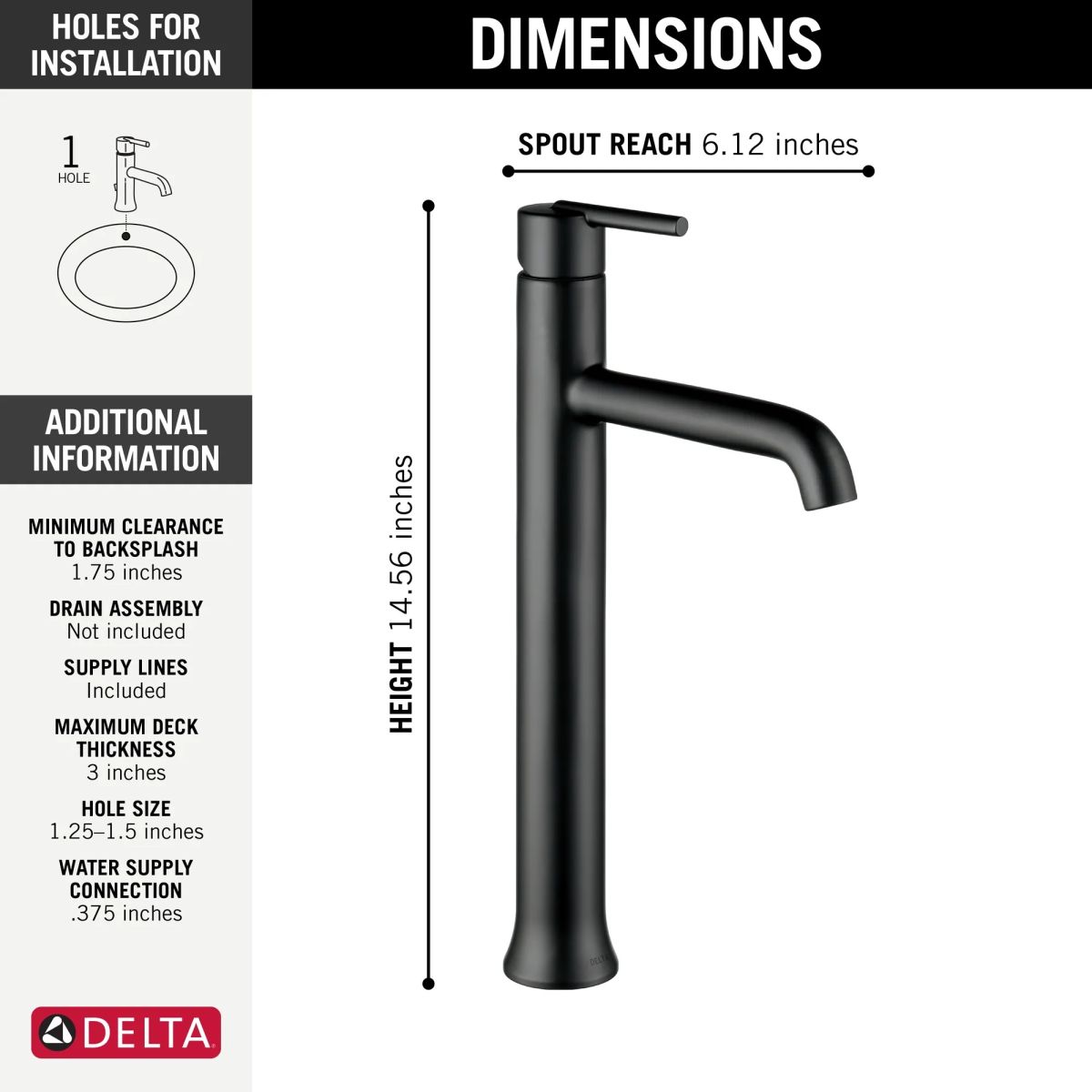 DELTA Trinsic Single Handle Vessel Bathroom Faucet — Matte Black