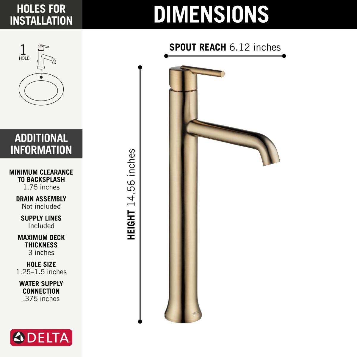 DELTA Trinsic Single Handle Vessel Bathroom Faucet — Champagne Bronze