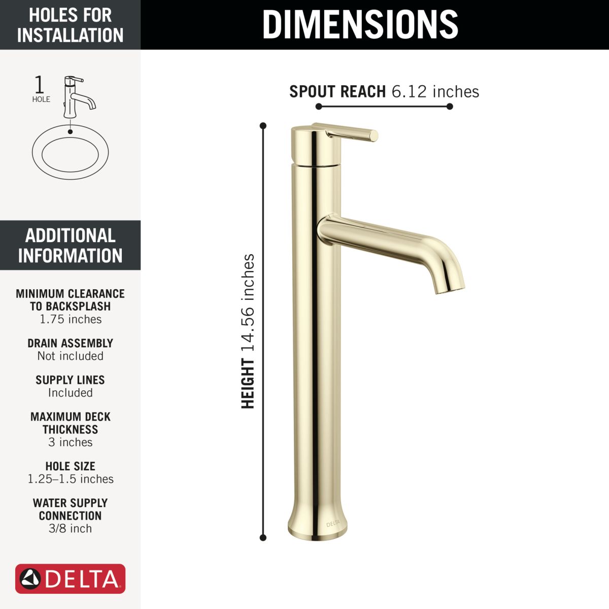 DELTA Trinsic Single Handle Vessel Bathroom Faucet — Polished Nickel