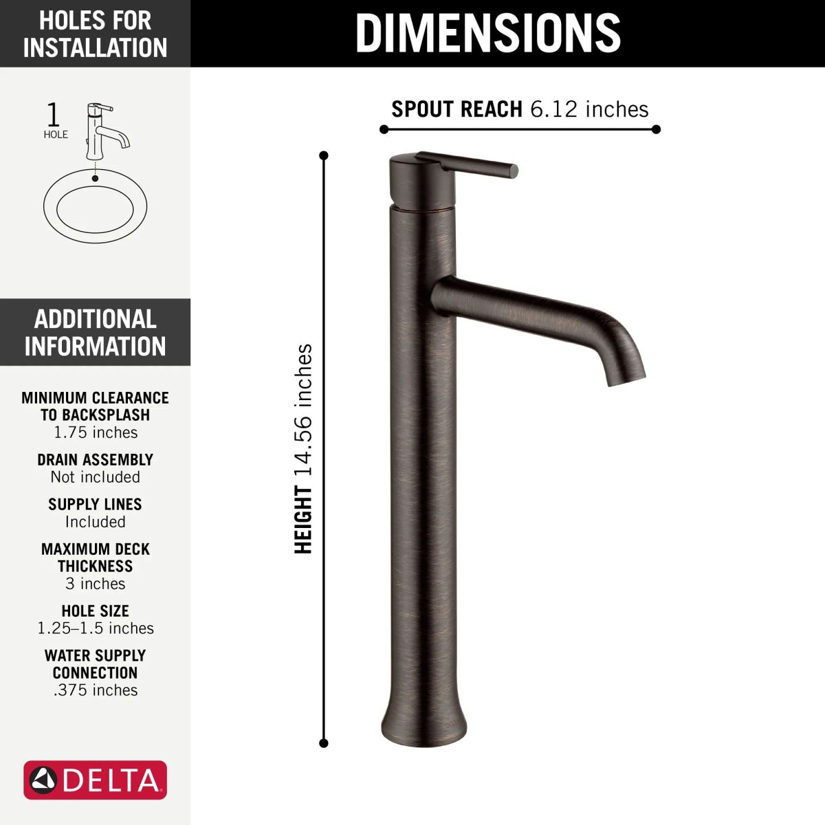 DELTA Trinsic Single Handle Vessel Bathroom Faucet — Venetian Bronze