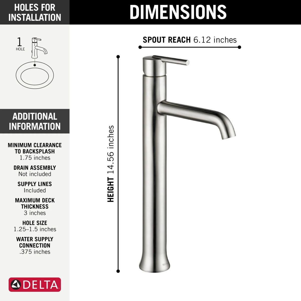 DELTA Trinsic Single Handle Vessel Bathroom Faucet — Stainless
