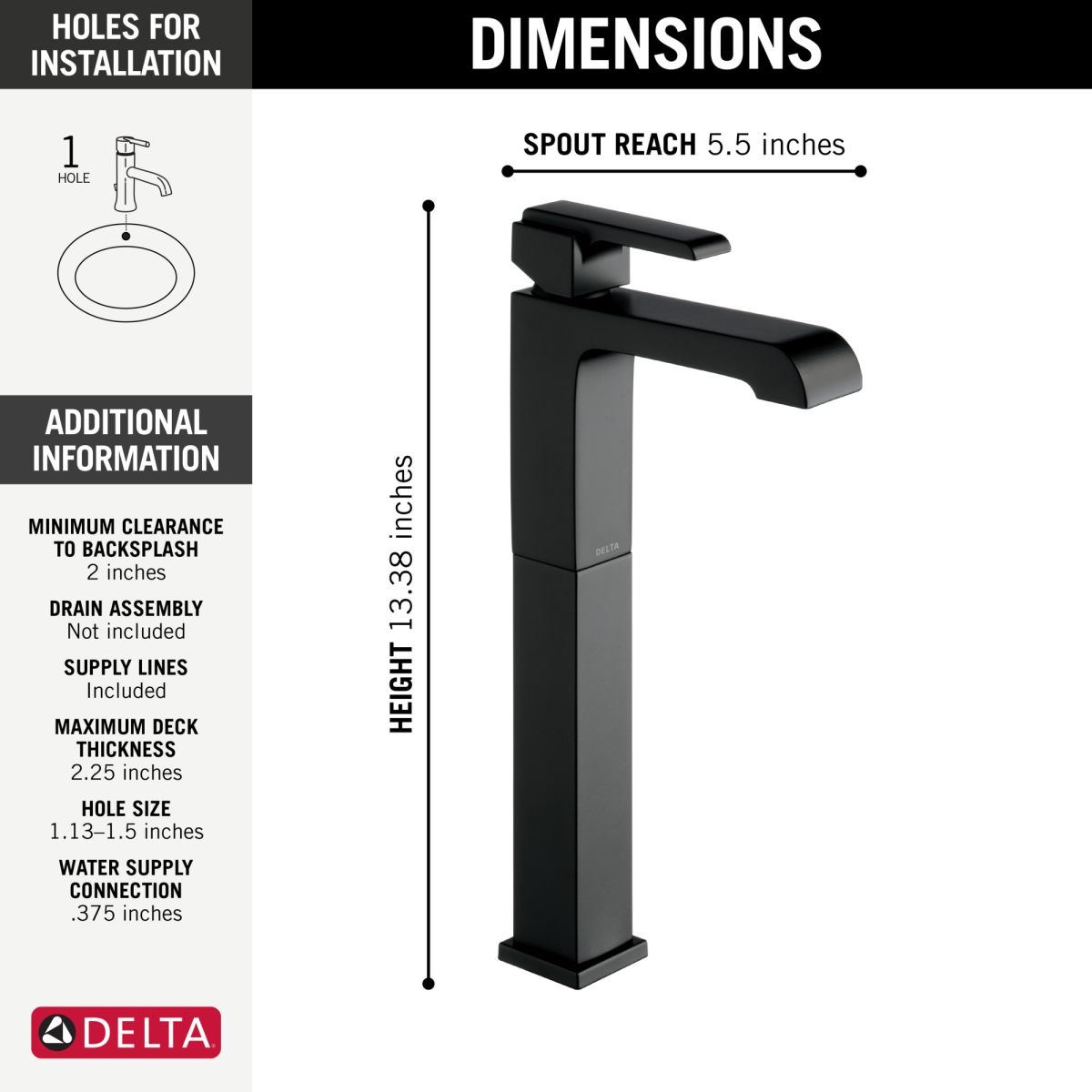 DELTA Ara Single Handle Vessel Bathroom Faucet — Matte Black