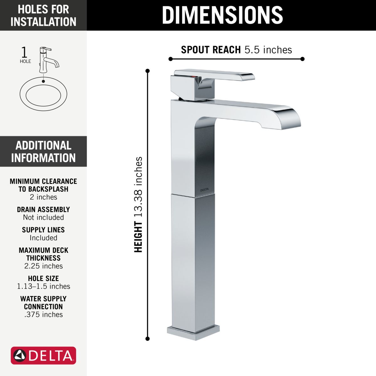 DELTA Ara Single Handle Vessel Bathroom Faucet — Chrome