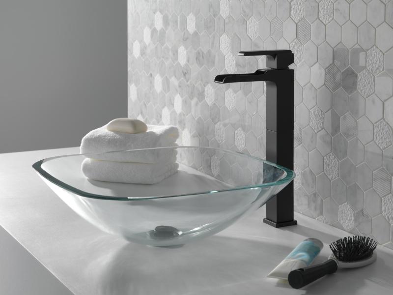 DELTA Ara Single Handle Vessel Channel Bathroom Faucet — Matte Black