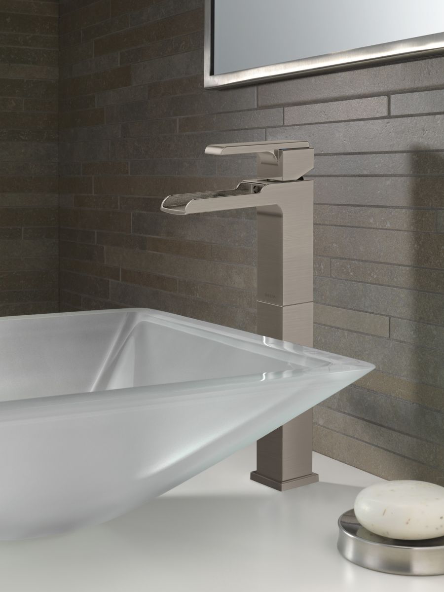DELTA Ara Single Handle Vessel Channel Bathroom Faucet — Stainless