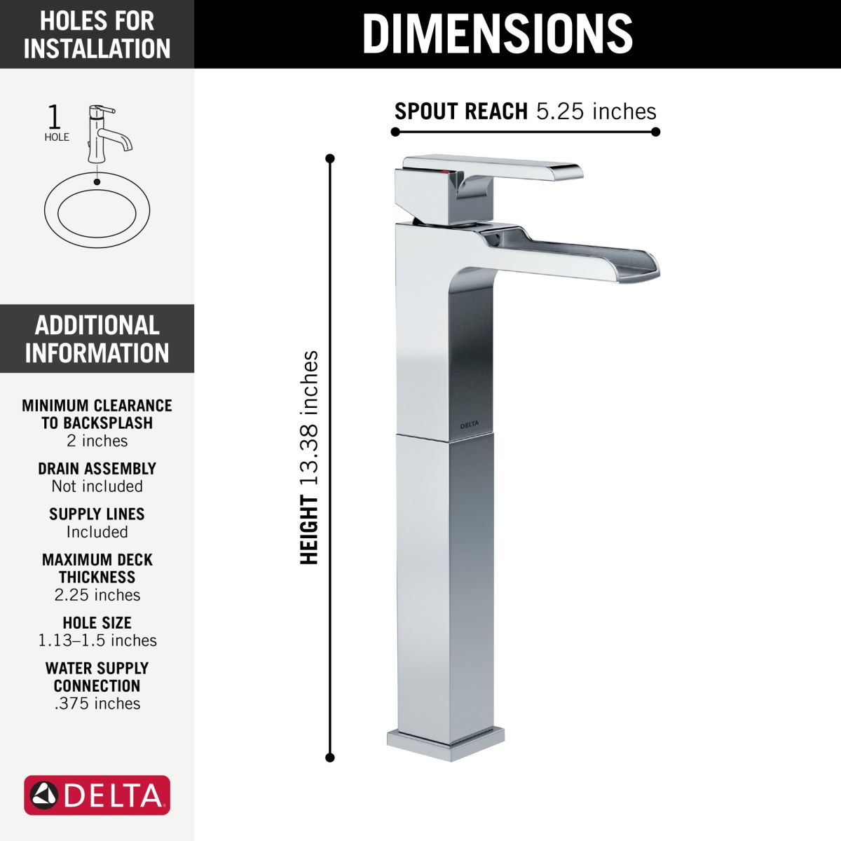 DELTA Ara Single Handle Vessel Channel Bathroom Faucet — Chrome